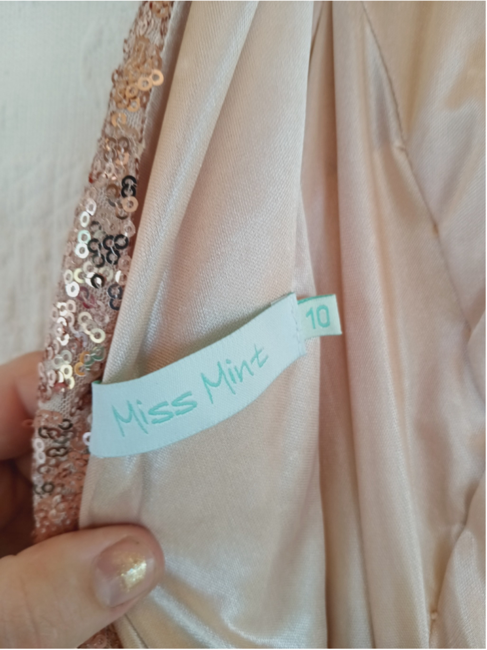 Miss Mint Rose Gold Sequin V-Neck Maxi Gown elegant sparkle floor length formal - Picture 10 of 12